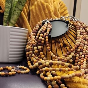Sassy Jones Makemba Earth Toned Beaded Necklace and Earring Set
